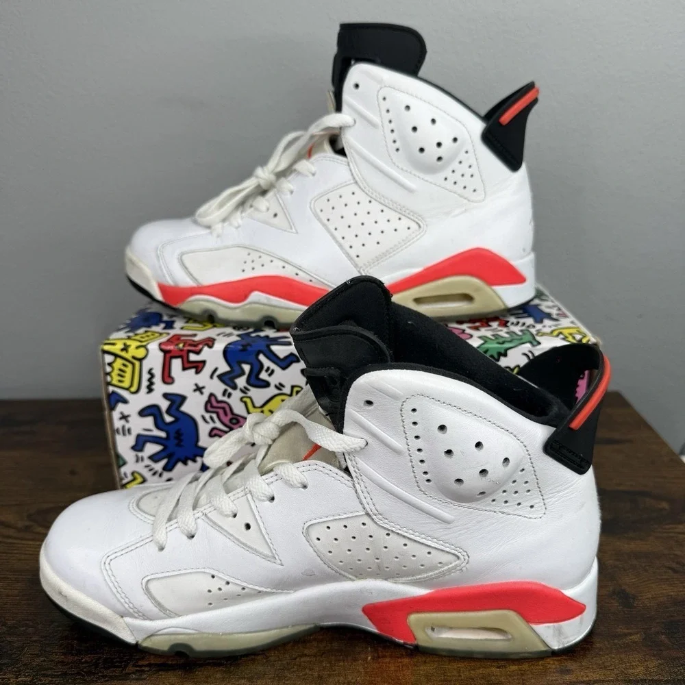2013 Nike Air Jordan 6 Retro Infrared White 384664-123 Size 9 Basketball Shoes